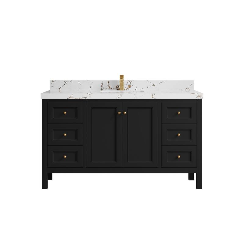 Willow Collections 60 in. W x 22 in. D Nashville Single Sink Bathroom Vanity with Countertop - 2"Viola Brown - Black