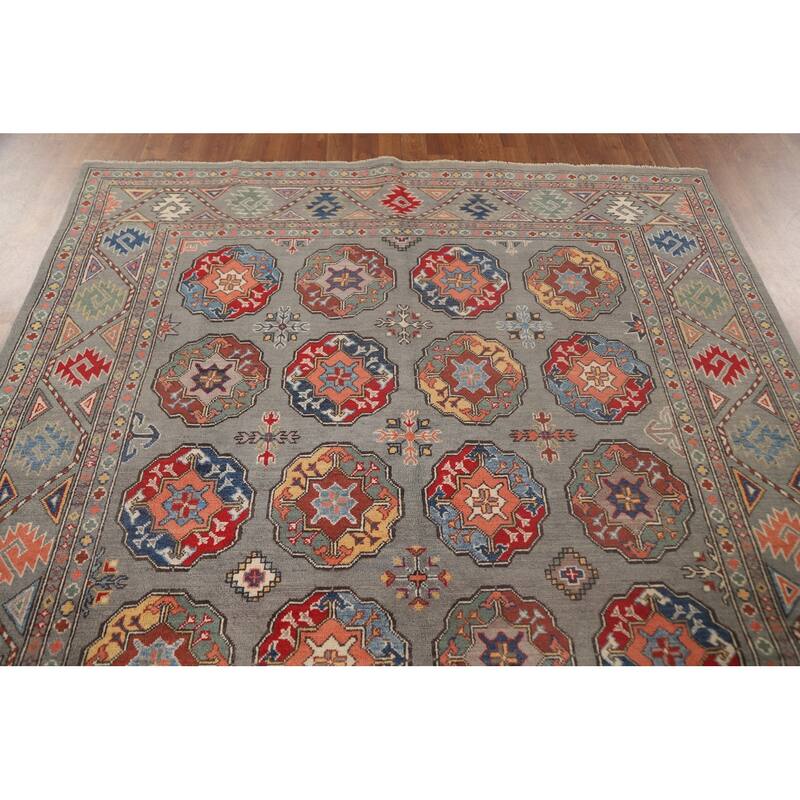 All-Over Geometric Kazak Oriental Area Rug Handmade Wool Carpet - 6'4"x 9'9"