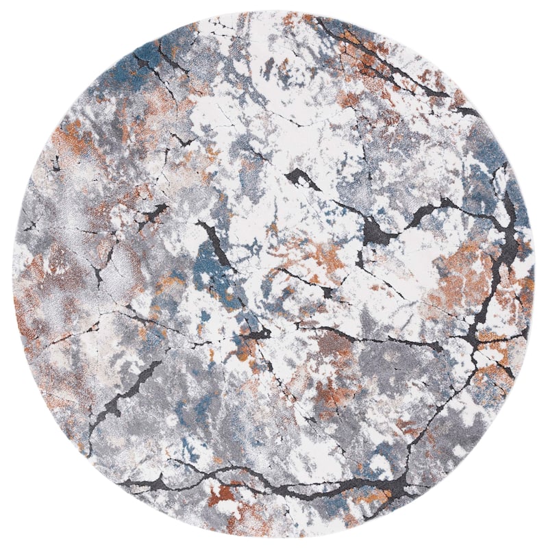 SAFAVIEH Cyrus Shag Miria Modern Abstract Rug - 6'7" Round - Grey/Ivory