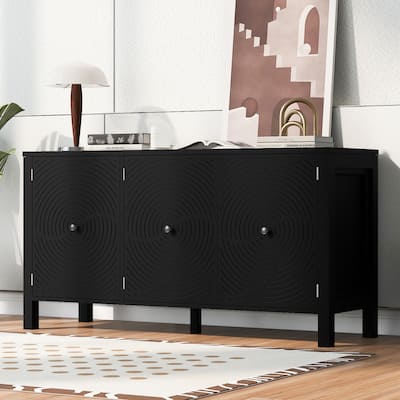 Sideboard Kitchen Buffet Storage Cabinet with Swirl Patterned Doors, Entrance Cabinet Accent Cabinet for Living Room, Black