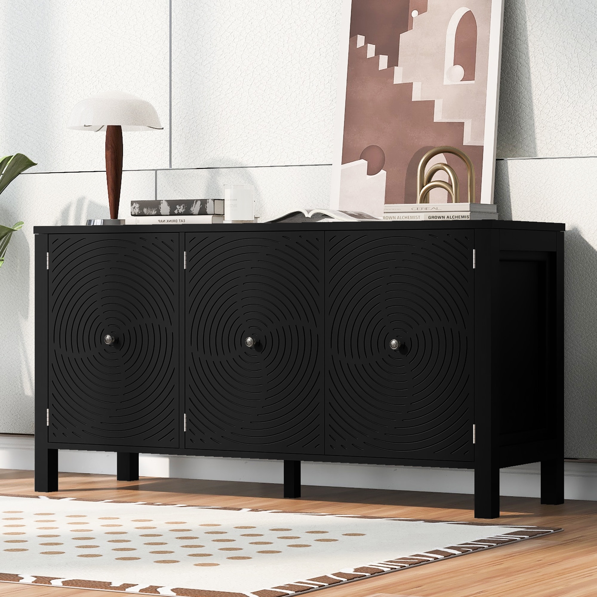 Sideboard with Swirl Doors, Adjustable Shelves & Central Support