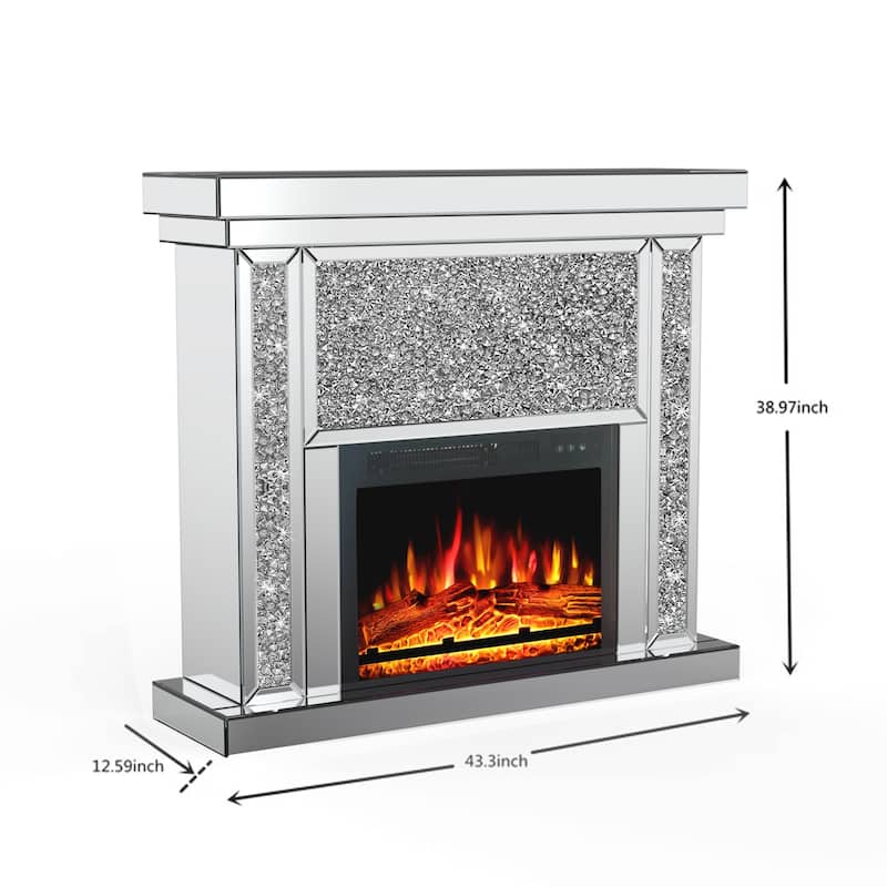 Modern 43.3" Electric Fireplace, with Mirrored Mantel