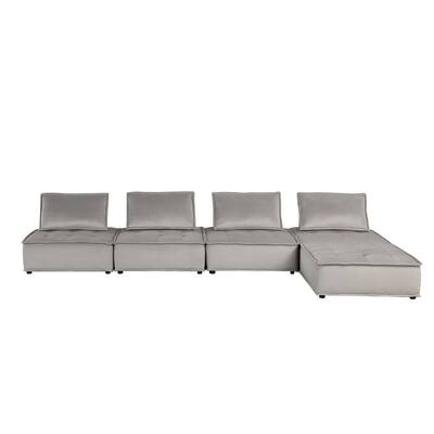 Alaya 5pc Foam Modular Sectional Sofa with Ottoman, Gray Velvet Upholstery
