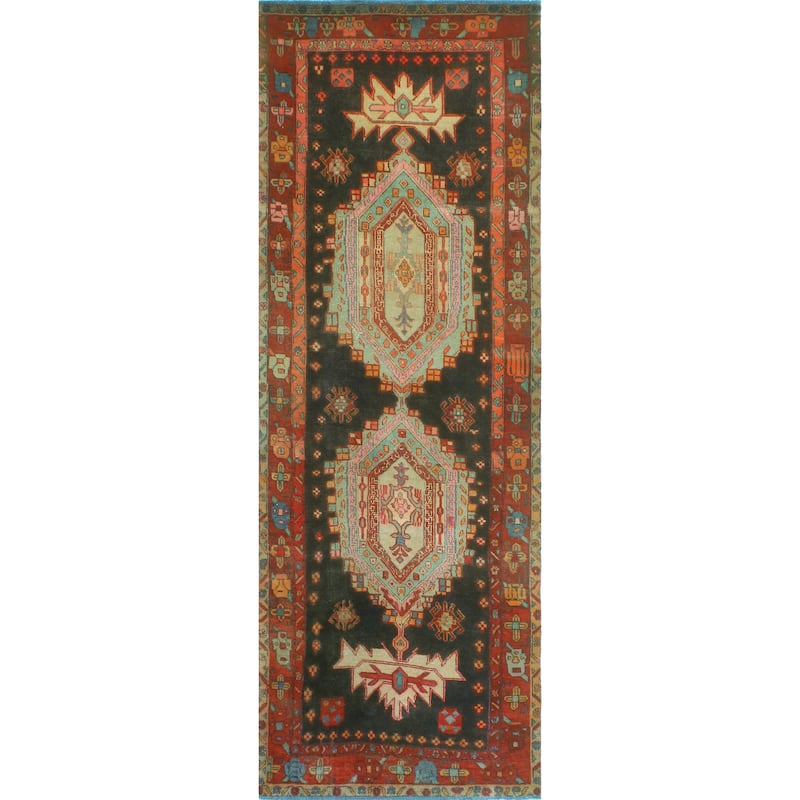 Vintage Distressed Nuno Charcoal/Rust Runner - 3'5" x 9'10"