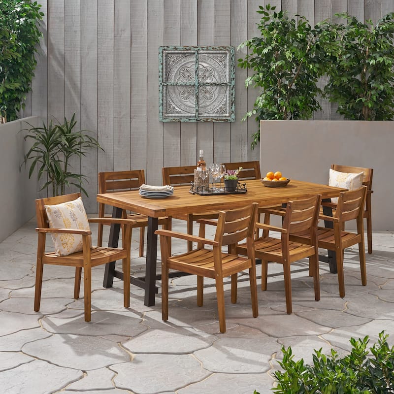 Balfour Outdoor 8 Seater Acacia Wood Dining Set by Christopher Knight Home