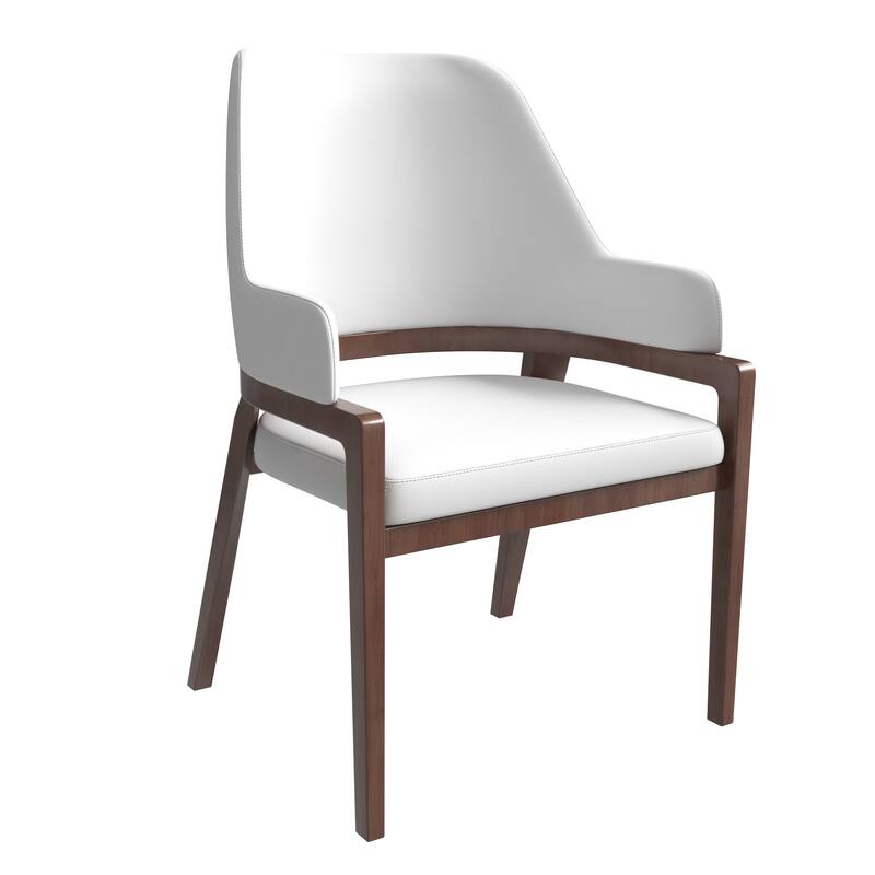 Ethora Leather Dining Chair with Curved Open Back and Rubberwood Legs - White