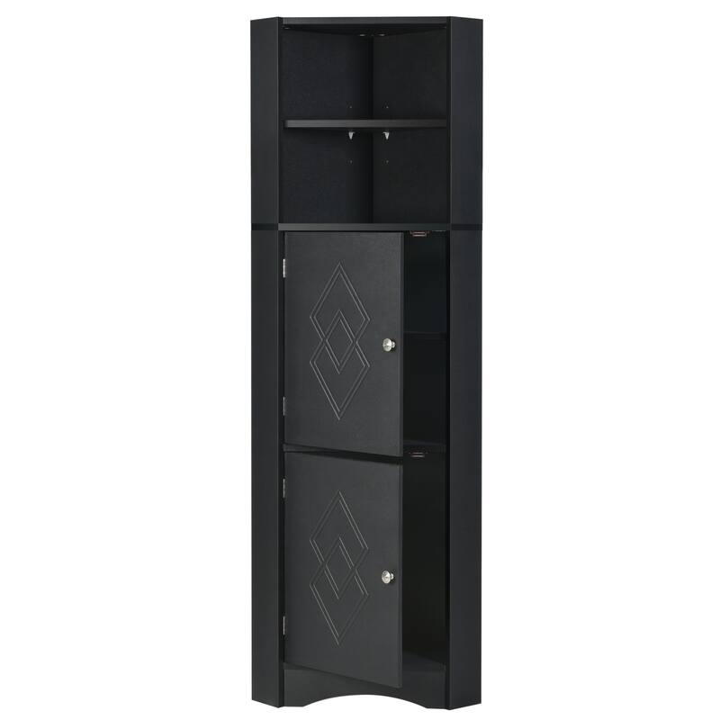 Tall Bathroom Corner Cabinet, Triangle Wood Storage Cabinet, Freestanding Pantry Cabinet with 2 Doors & Adjustable Shelves