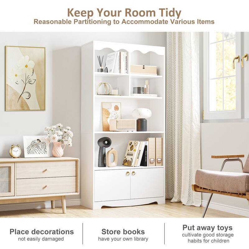 5-Tier White Bookcase, 63 Inch Tall Bookshelf