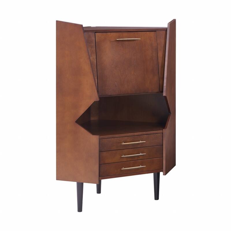 HomeRoots Cosmo Brown and Black Corner Bar Cabinet