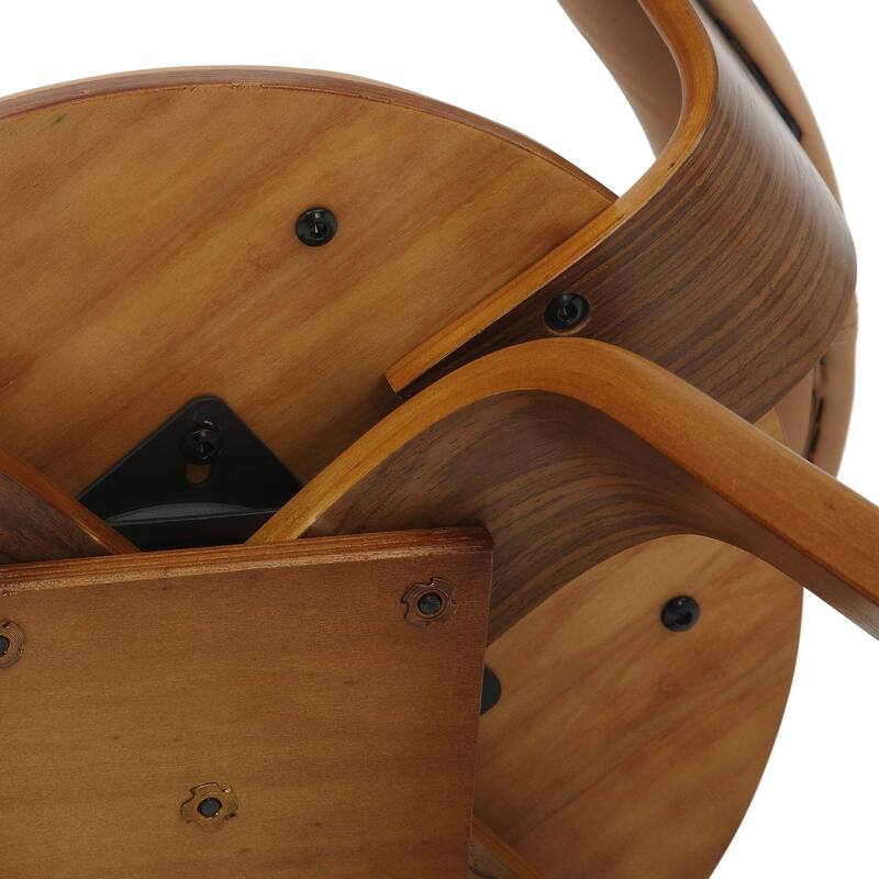 Leather Dining Chair in Solid Wood Accent Arm Chair Open Curved Back Design