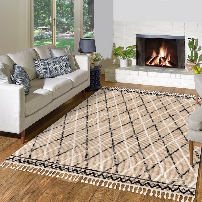 Gertmenian Rafe Casual Bohemian Tribal Plush Short Shag Microfiber Indoor Area Rug Collection with Fringe