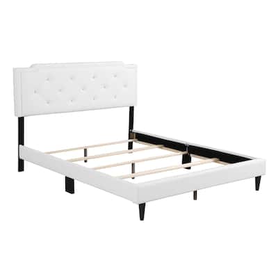 Upholstered Tufted Jeweled Full Panel Bed - 81" - White