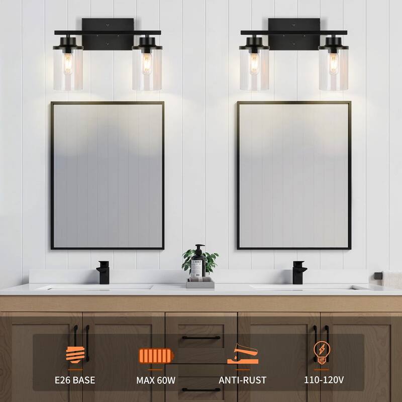 Starsky 2-Lights Modern Dimmable Bathroom Vanity Light with Glass Shade