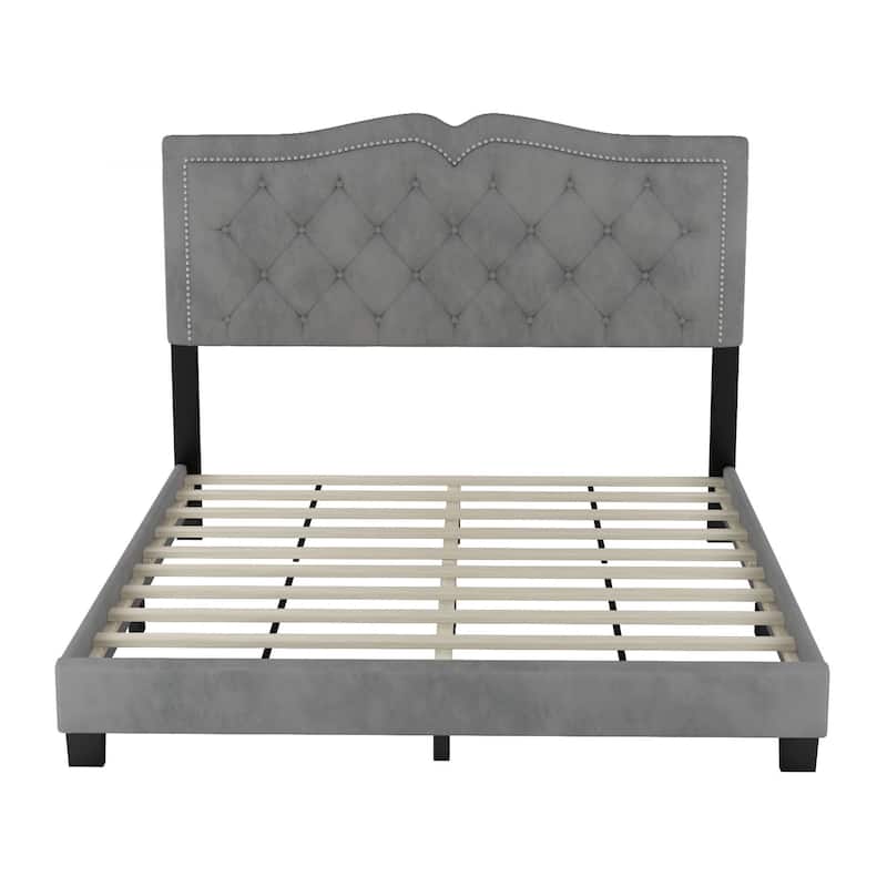 Upholstered bed frame with rivet design