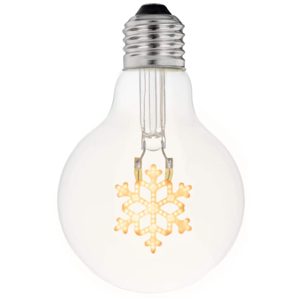 Festive Living LED Christmas Snowflake Decorative Filament Bulb G80 Globe E26 Base 1W Clear Glass 1pk