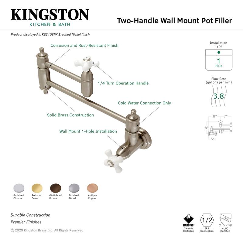 Kingston Brass Restoration Wall Mounted Pot Filler Faucet