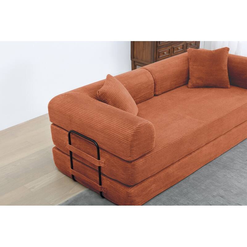 77.90" Corduroy Foldable Double Bed Sofa Bed