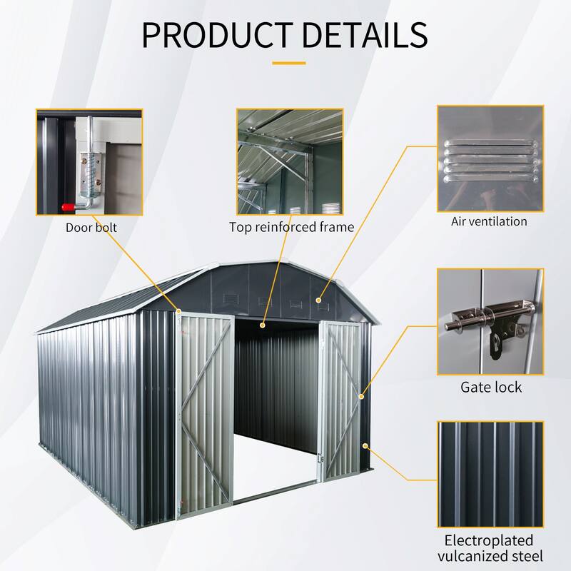 Metal Garden Shed Storage Shed with Lockable Double Doors & Arch Roof Tool Shed, Weather-Resistant Sloped Roof