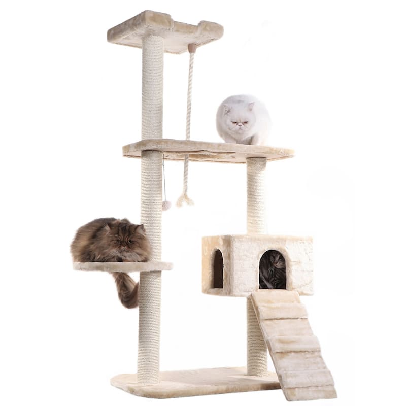 Natural Sisal Real Wood Scratching Cat Tree 58 Height Beige