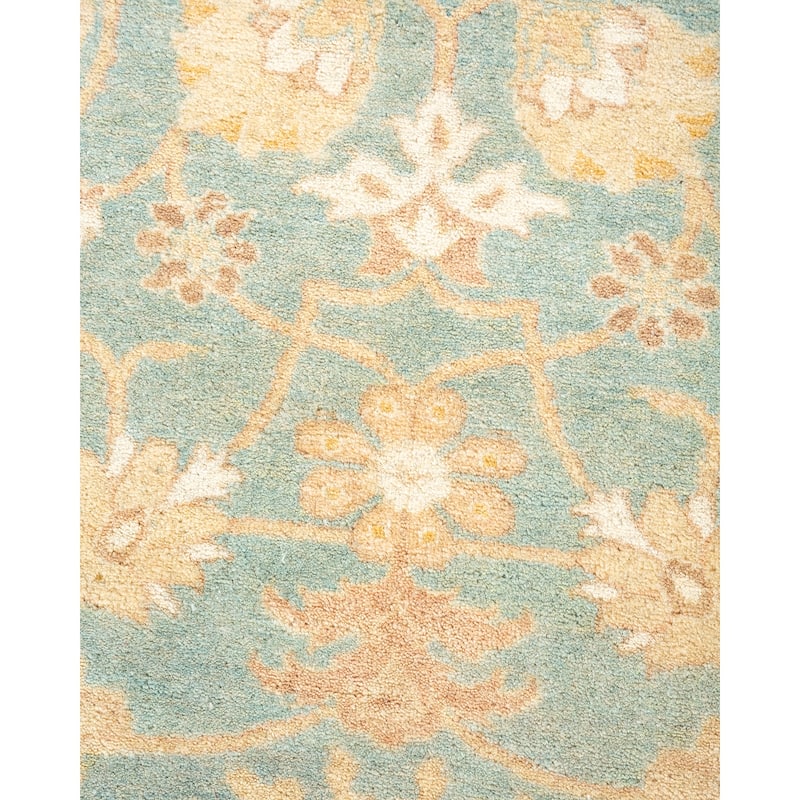 Overton Hand Knotted Wool Vintage Inspired Traditional Mogul Light Blue Area Rug - 4' 4" x 5' 10"