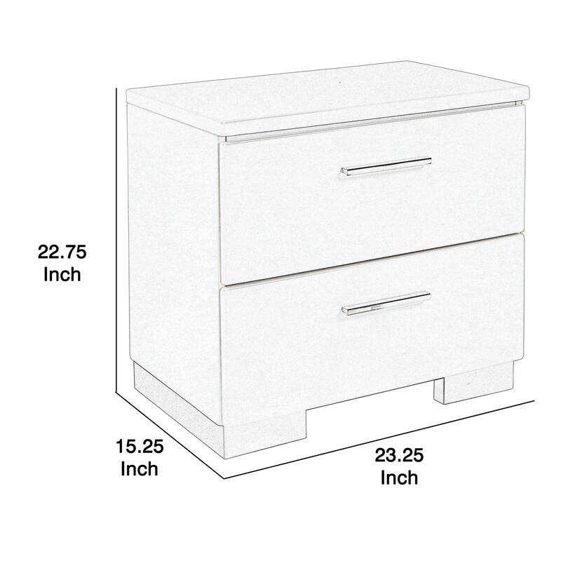 White 2 Drawer 15.25 in. W Nightstand with Bar Metal Handles