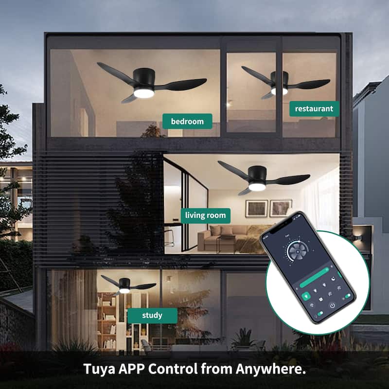 Sofucor 40/42/52 Inch Flush Mount Low Profile Ceiling Fans with Lights and Remote,3 ABS Blades,for Bedroom Patio