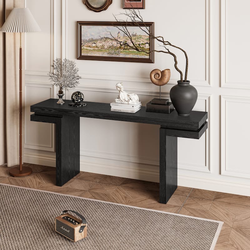 66" Extra Wide Real Wood Veneered Console Table Sofa Table Behind Couch