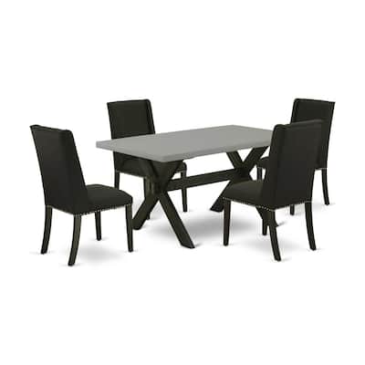 HomeStock 5-Piece Rectangle Natural Oak Finish Solid Wood Top Dining table with 4 Chairs with Lattice Back