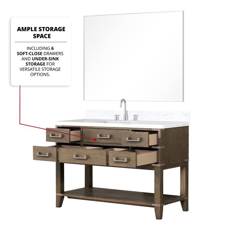 Norwalk 48 in W x 22 in D Black Oak Single Bath Vanity, White Quartz Top, Faucet Set, and 46 in Mirror