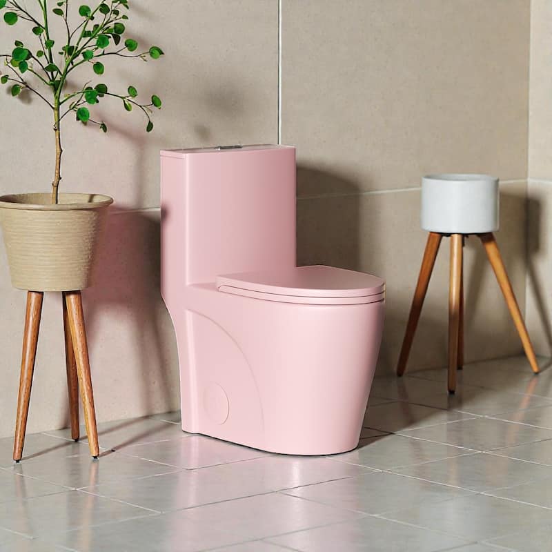 One Piece Elongated Toilet Tornado Flush. ADA Comfort Height 16.25 Inch. Dual Flush 1.1 1.6 GPF. MAP 1000g - Pink