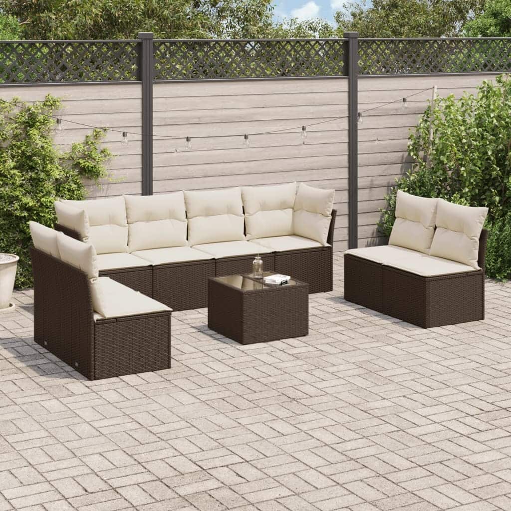 vidaXL Garden Sofa Set Brown PE rattan, tempered glass, powder-coated steel - 21.7 x 21.7 x 14.6