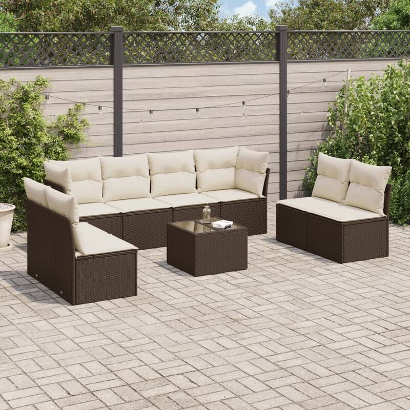 vidaXL Garden Sofa Set Brown PE rattan, tempered glass, powder-coated steel - 21.7 x 21.7 x 14.6