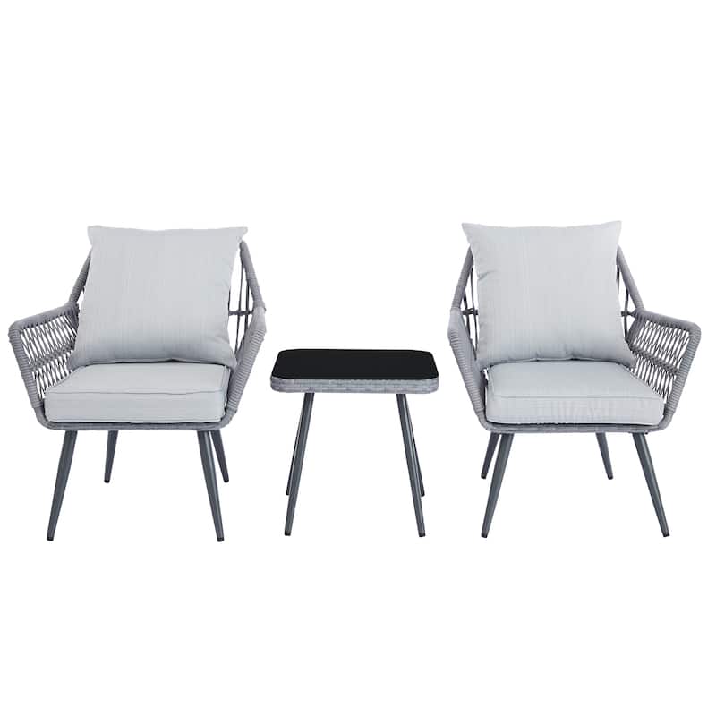 3 Piece Patio Bistro Set, Outdoor Patio Chairs with Glass Top Table