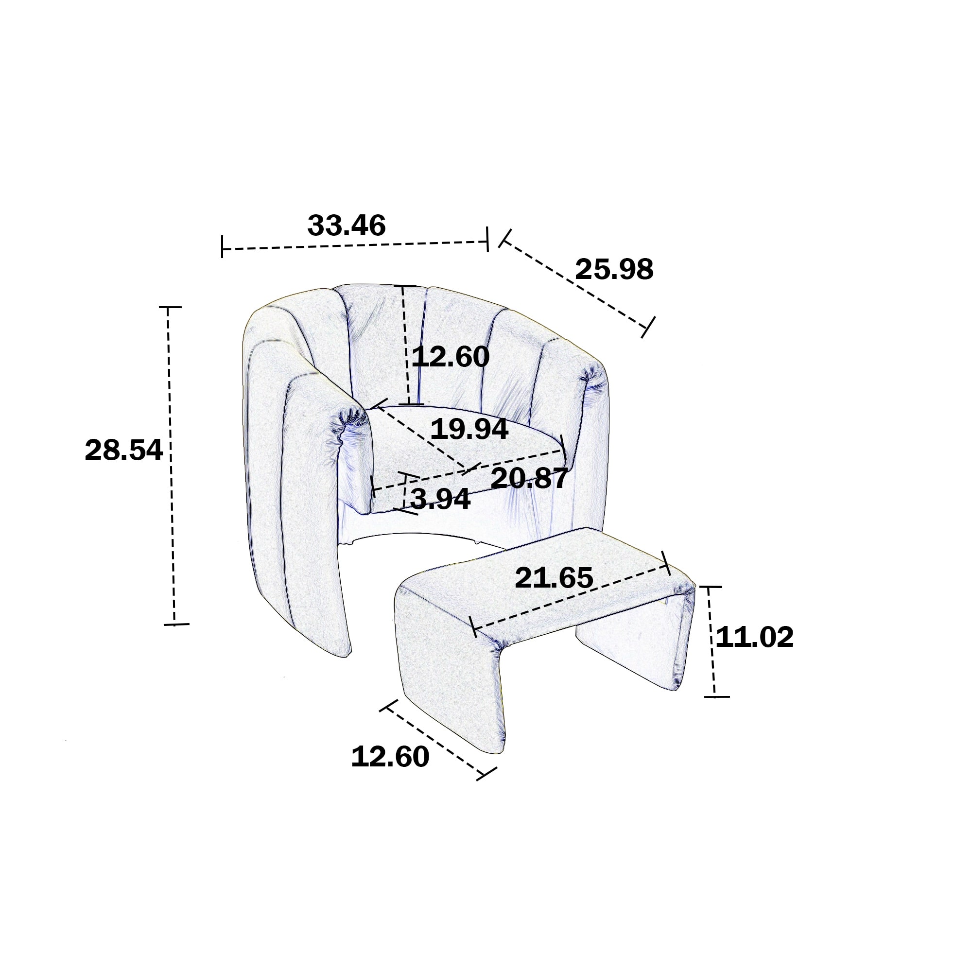 Concavetype Single Sofa with Ottoman Barrel Sofa Club Tub Chair, Navy