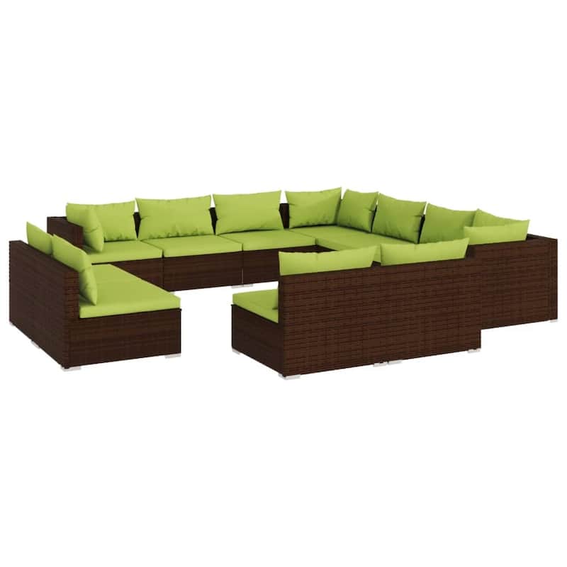 vidaXL Patio Lounge Set with Cushions Brown Poly Rattan - 27.6" x 27.6" x 24" - 27.6" x 27.6" x 24"
