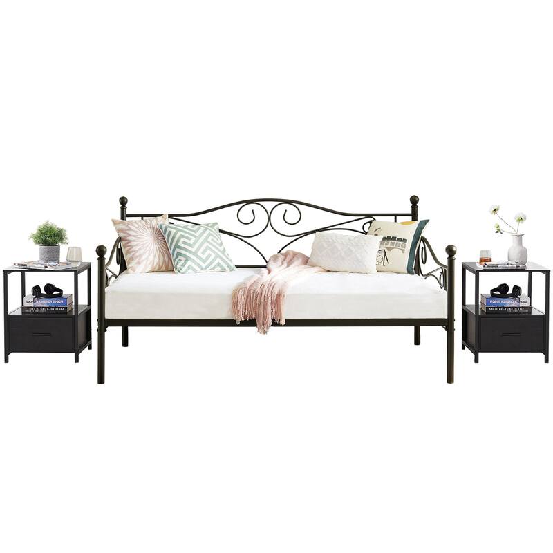 VECELO 3-Pieces Modern Bedroom Set with Black/White Nightstands, 2 Style Options