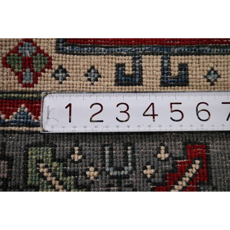 Kazak Oriental Area Rug Hand-Knotted Traditional Beige Wool Carpet - 4'2" x 5'7"