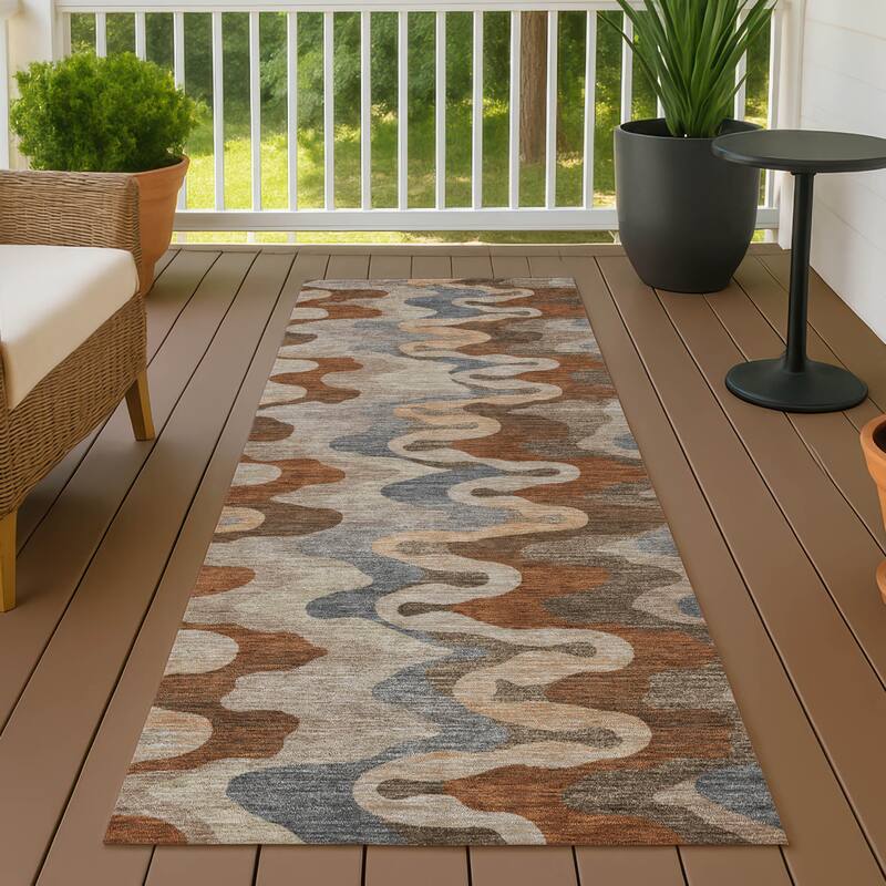 Machine Washable Indoor/ Outdoor Modern Mason Chantille Rug - Brown - 2'3" x 7'6"