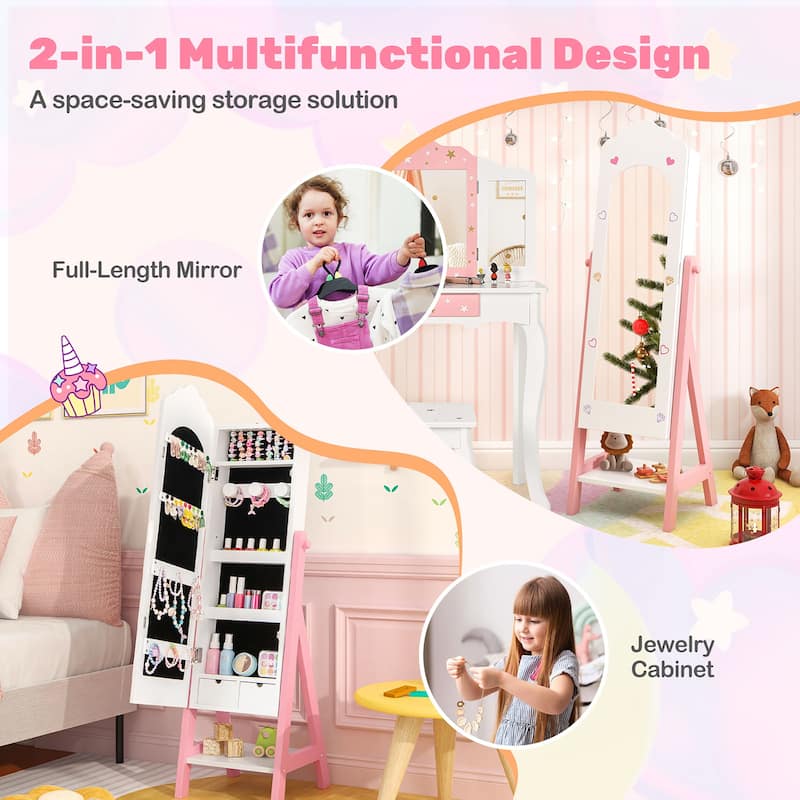 Gymax Kids Jewelry Cabinet Standing Children Jewelry Organizer w/