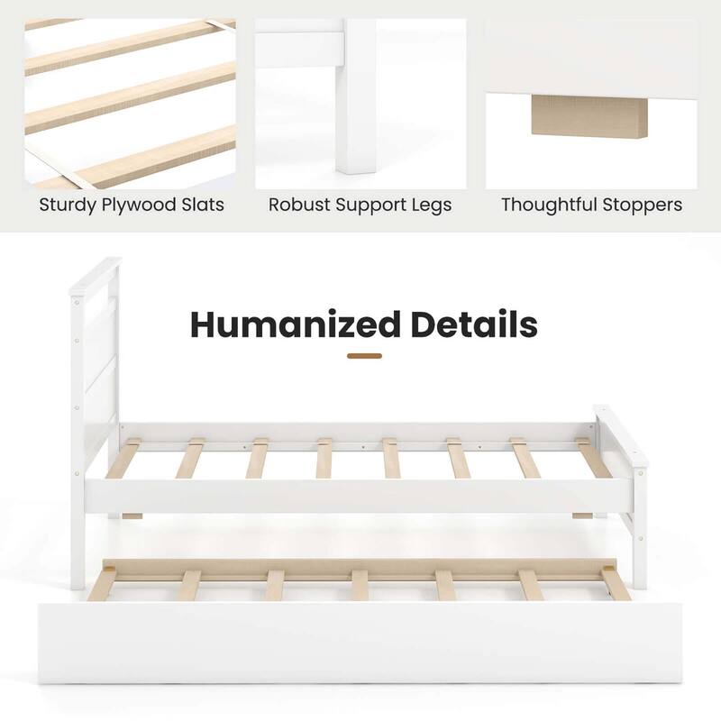 Costway Twin Size Platform Bed with Trundle Pull-out Trundle Headboard