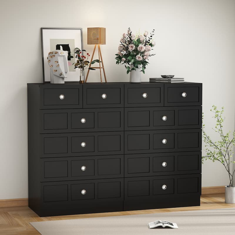 6 Drawer Wood Dresser with Fluted Panel Storage Organizer for Bedroom