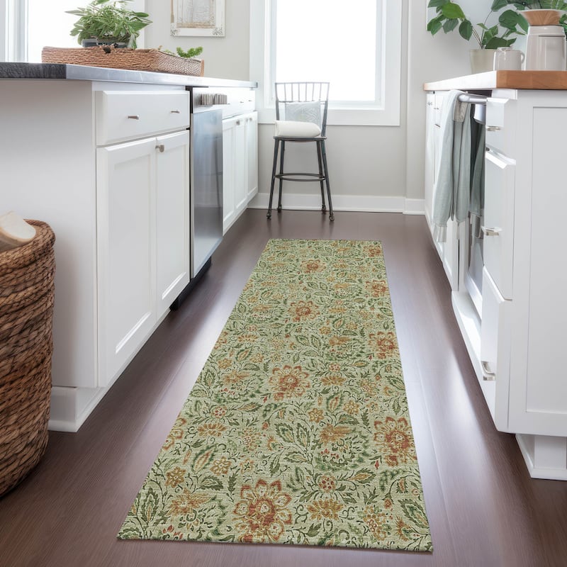 Machine Washable Indoor/ Outdoor Chantille Casual Floral Rug - Aloe - 2'3" x 7'6"