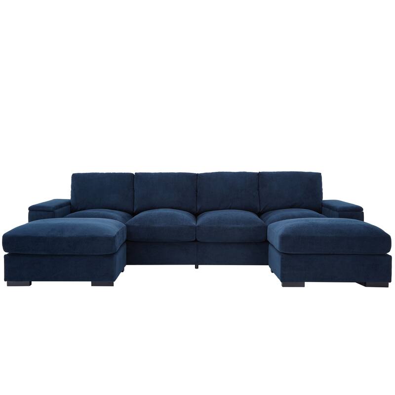 U-Shaped Sectional Sofa with Movable Ottomans, Comfy Corduroy Deep Seat Sofa, Large 4 Seat Sofa with Storage Armrests