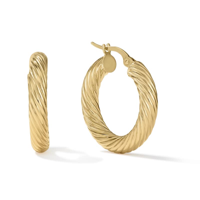 Clover 14K Yellow Gold High-Polish Rope Motif Hoop Earrings