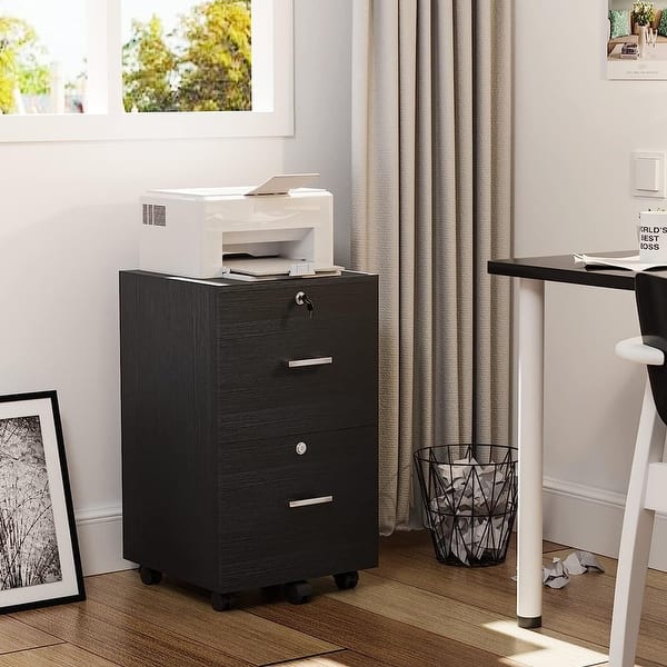 slide 2 of 46, 2-Drawer Rolling Wood File Cabinet with Lock Black
