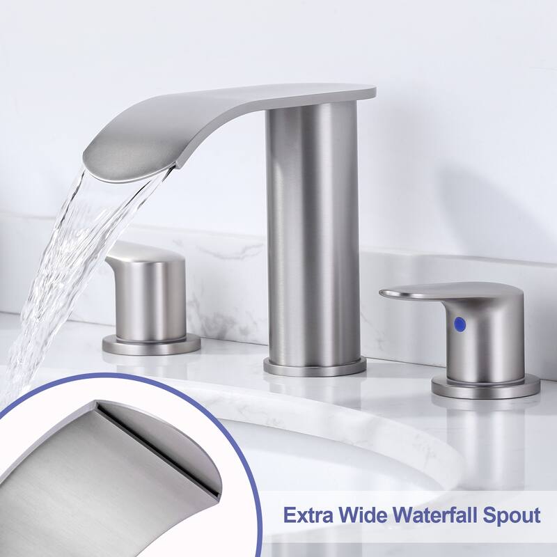 WOWOW 8 in.Double Handle Waterfall Bathroom Faucet with Pop-up Drain