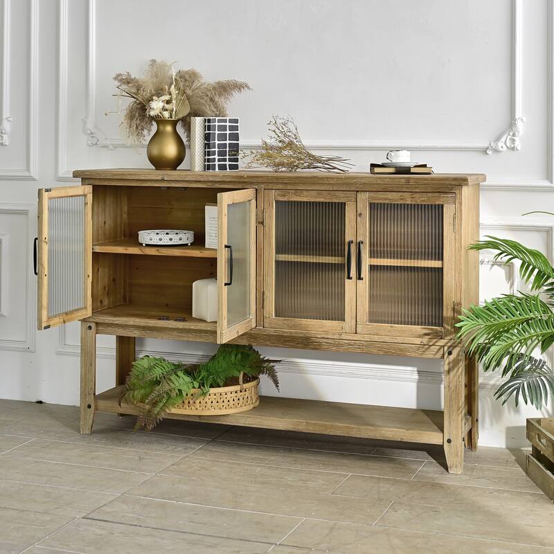 Wooden 59.06" Accent Sideboard Cabinet with Storage Shelf and 4 Glass Doors
