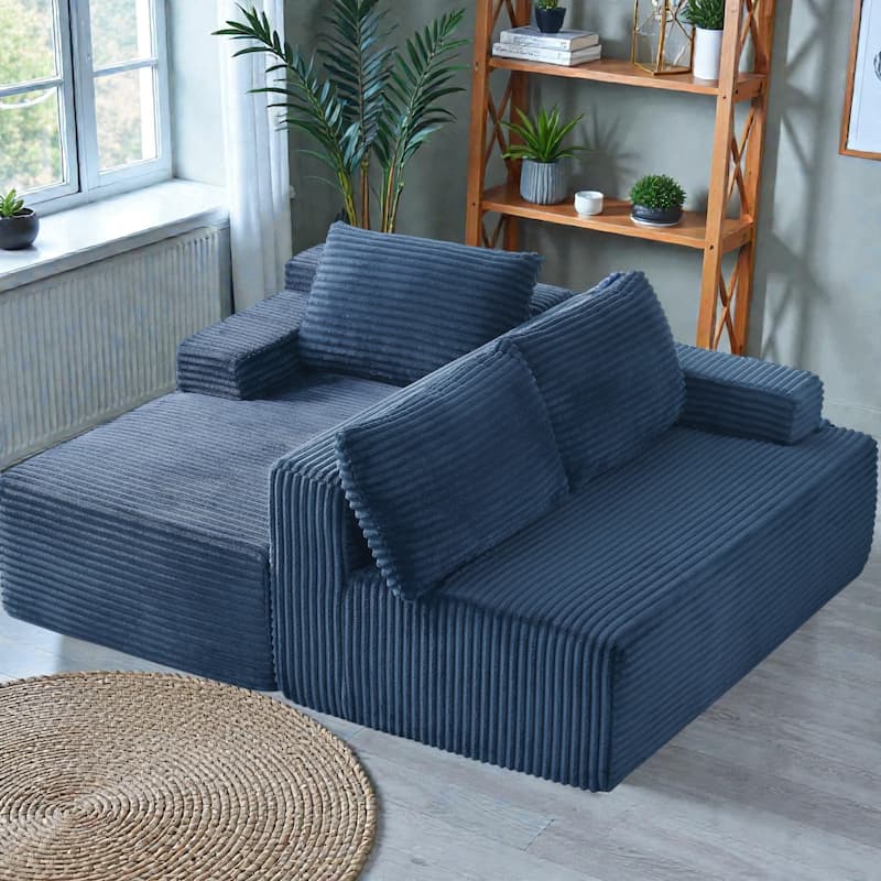 L Shaped Cloud Sectional Sofa with Deep Seat, Corduroy Modular Sleeper Couch, No Assembly Required