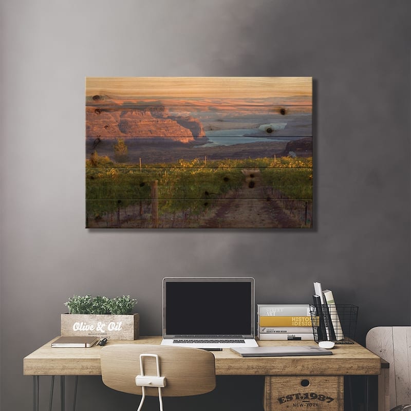 Columbia River With Cave B Vineyard In The Foreground, Columbia Valley AVA, Washington, USA Print On Wood by Janis Miglavs