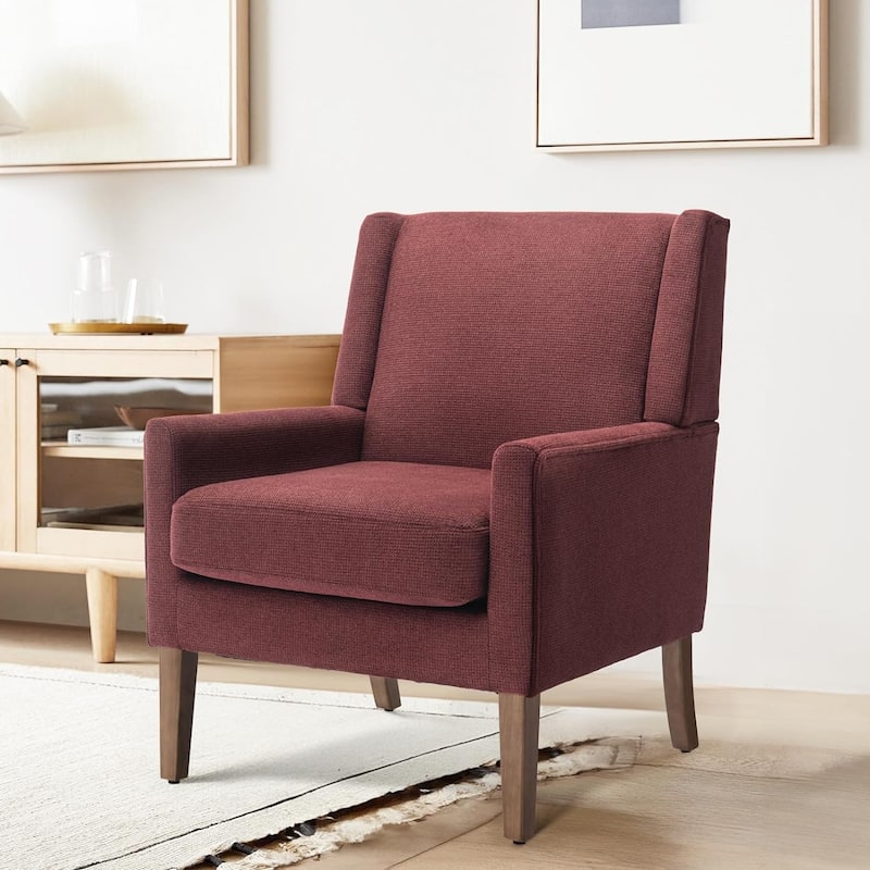 Mid-Century Linen Wing Chair - Tailored Channel Tufting & Walnut Tapered Legs, Compact Accent for Reading Nooks